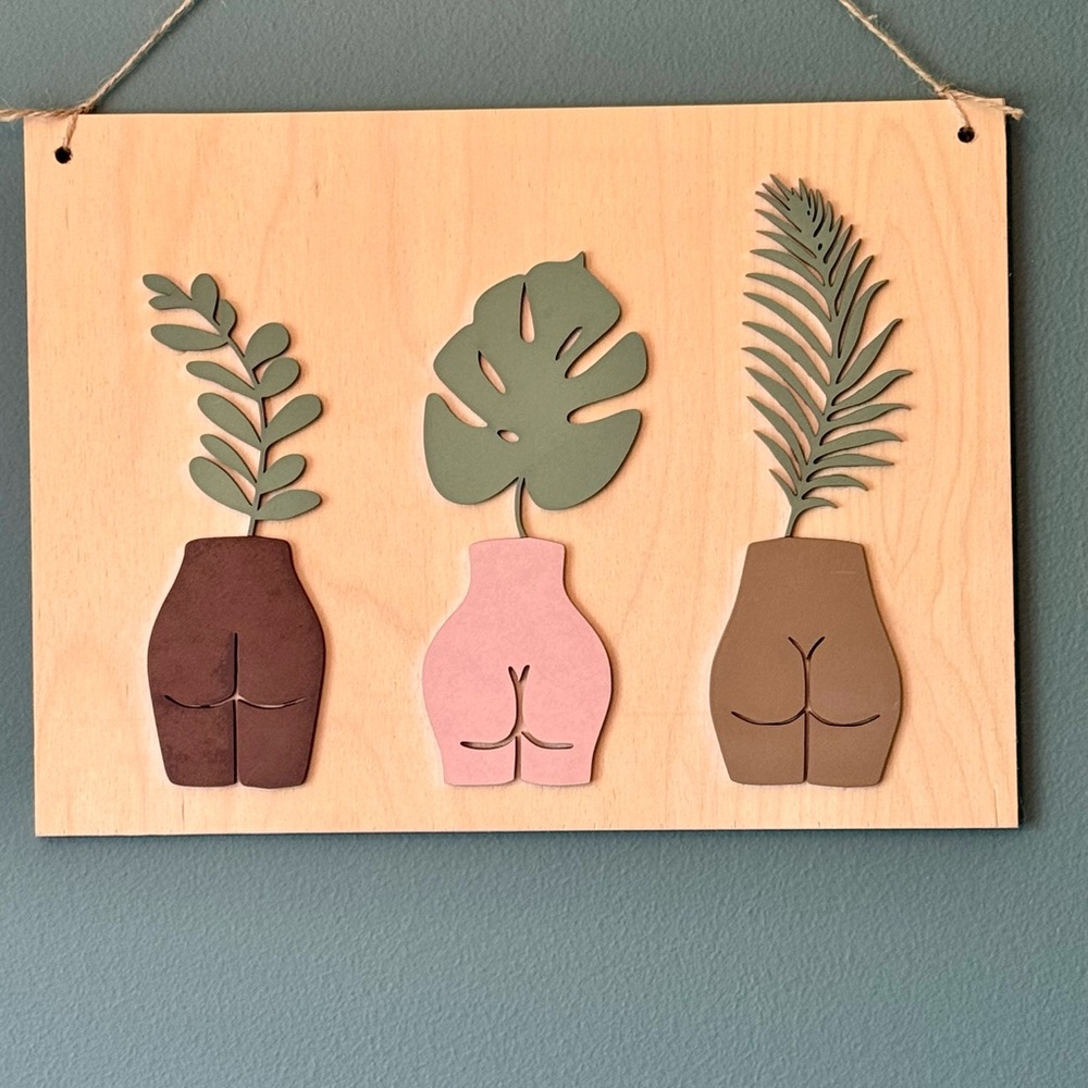 Green, Brown and Pink Botanical Wood Wall Decor